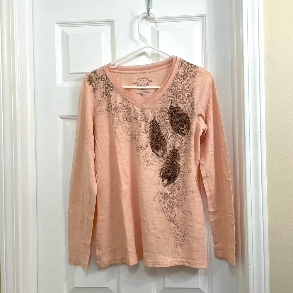 Sonoma Floral Embroidery Long Sleeve Top Size S NWOT